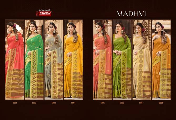 Sangam Madhvi Ethnic Wear Designer Cotton Zari Weaving Sarees Collection